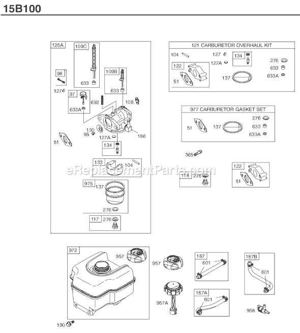 Page C Diagram and Parts List for 15B100SERIES 0018-0645 Briggs and Stratton Engine